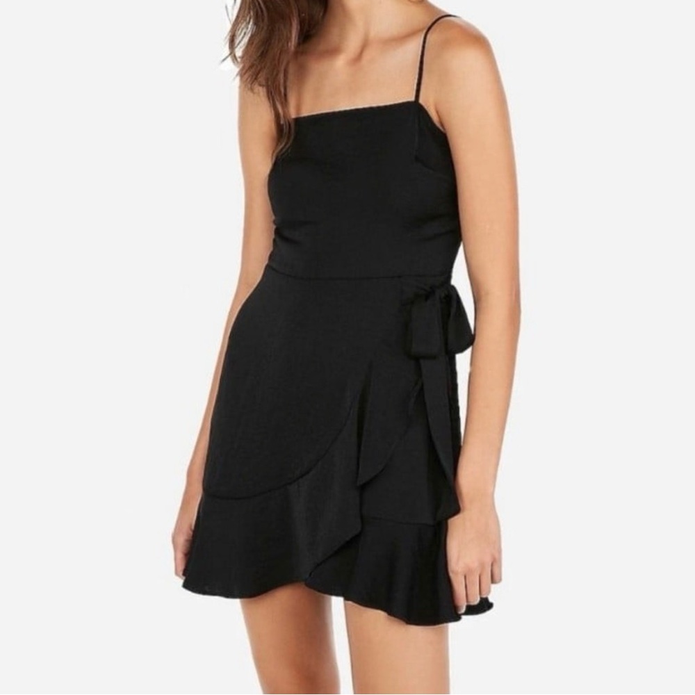 Express Black Spaghetti-Strap Mini Dress with Side Wrap Tie